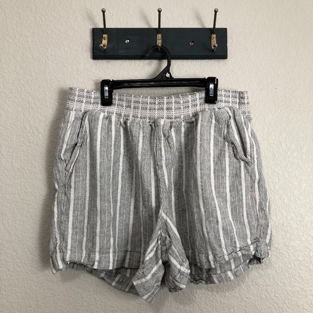 Briggs Linen Blend Striped Slip On Shorts Women's XL Minimalist Comfy Loungewear